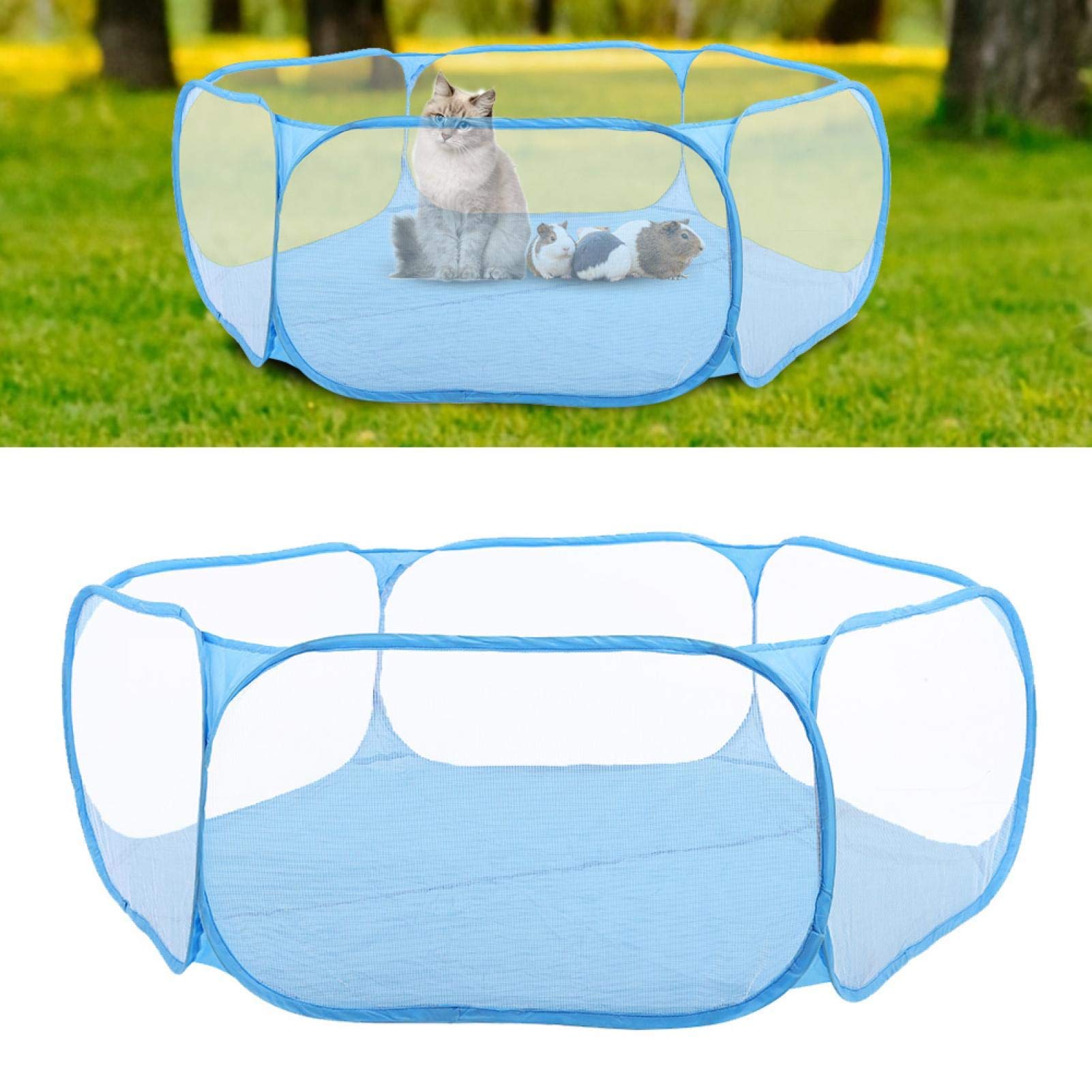 Transparent Animal Playpen,Portable Pet Cage Tent, Small Pet Animals Foldable Yard Fences Pets for Outdoor(Blue)