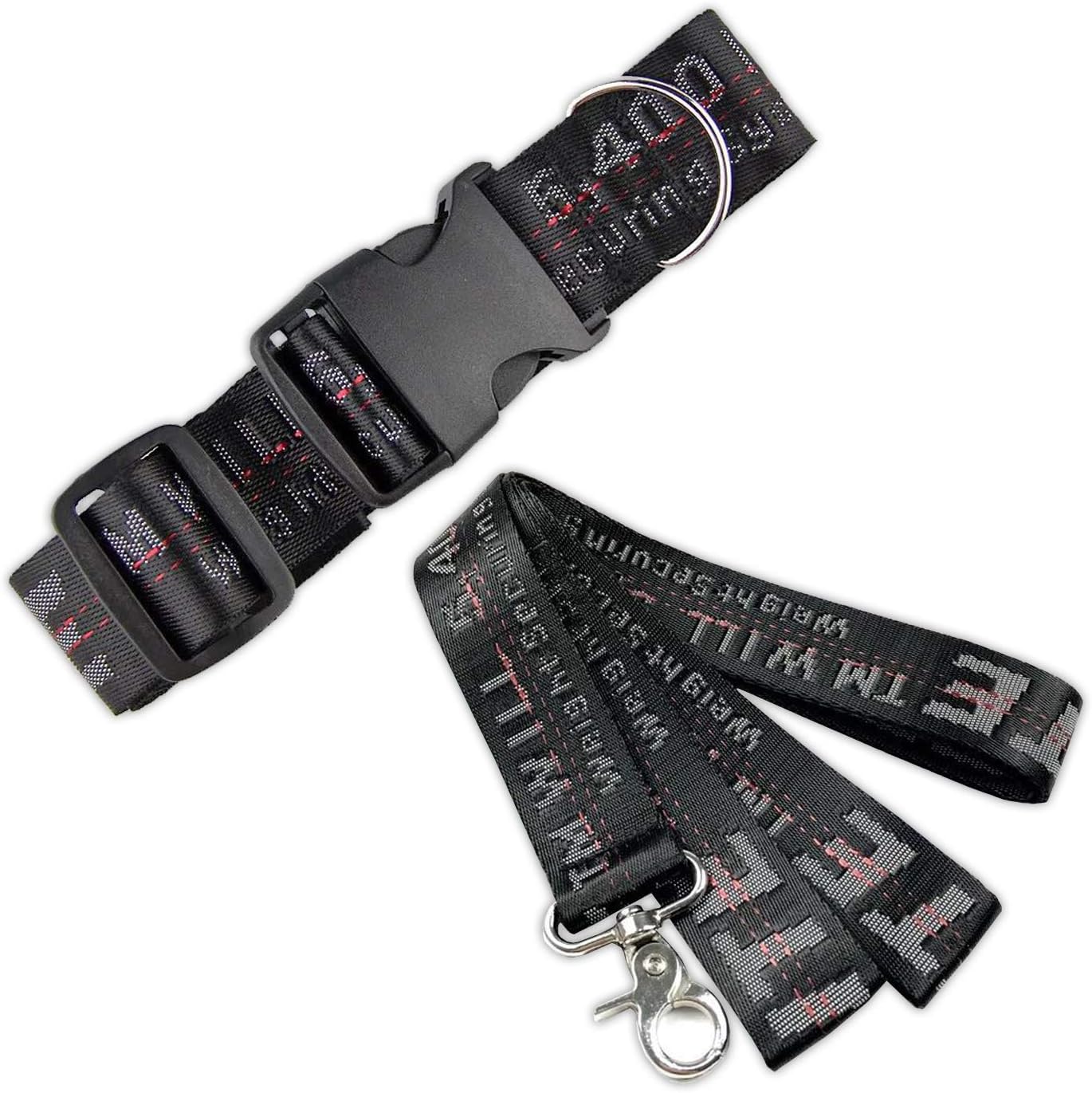 Off White Black Color Industrial Belt Strap Dog Collar and Leash Set