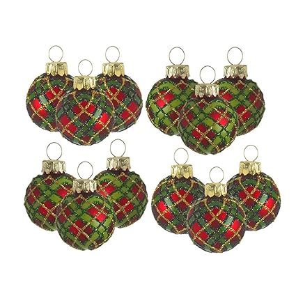 Mini Tartan Glass Bauble Tree Decorations Set Of 12 Amazon Co Uk