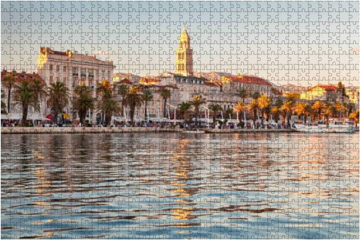 View of Split Old Town from The sea, Croatia Old Town Stock 1000 Piece Wooden Jigsaw Puzzle DIY Children Educational Puzzles Adult Decompression Gift Creative Games Toys Puzzles Home Decor