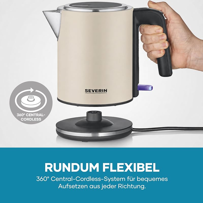 elektrischer Wasserkocher, 1L, mit herausnehmbaren Kalkfilter, XXL-Öffnung, Leuchtanzeige, 360°-Basis, Schnelles Aufkochen, 2.400 W, Wasserstandsanzeige, Edelstahl, dusty beige, WK 9577