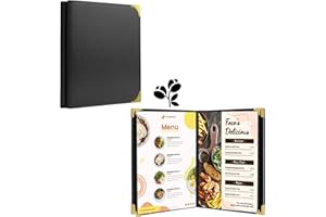 GLIMVILO 2-Pack Leather Restaurant Menu Covers | 8.5 x 11-Inch | Multiple Sizes | Ideal for Wine Lists, Drinks, and Menus | Elegant Menu Holder and Book. (Black, 2 Pages 4 Views)