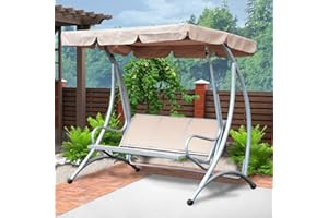 Swing Canopy Replacement Top, Waterproof Swing Seat Top Cover Outdoor Rainproof Anti Dust Protector (Beige)