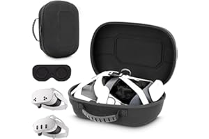 wonlince Large Carrying Case for Meta Quest 3/3S/Oculus Quest 2, Hard Travel Case Compatible with Official Original/Elite Strap/BOBOVR/Kiwi Design/Other 3rd Head Strap, Black