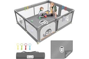 LI'L PENGYU Baby Playpen with Mat 71 x 59 inch Baby Playpen for Babies and Toddlers, Extra Large Baby Playyard for Indoor & Outdoor Activity, with Soft Breathable Mesh for Kids Center