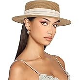 Straw Boater Summer Sun Hat - Wide Brim Fedora Panama Summer Beach Hat for Men Women(Size:Large)
