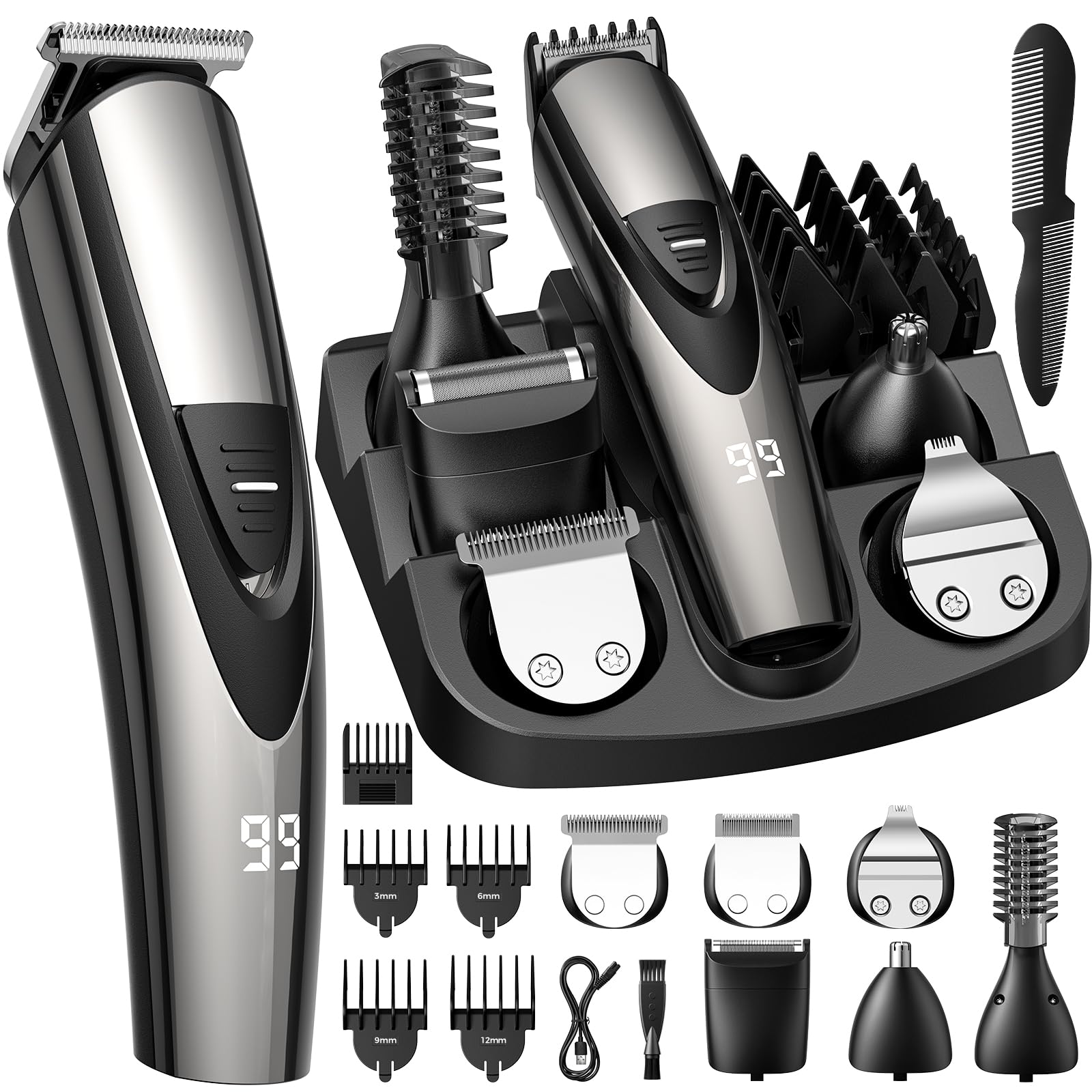 SHPAVVER Beard Trimmer for Men: Professional Barber Hair Clippers - 12-in-1 Cordless Grooming Kit - Waterproof Electric Razor with Turbo Speed & Precision Blades Image