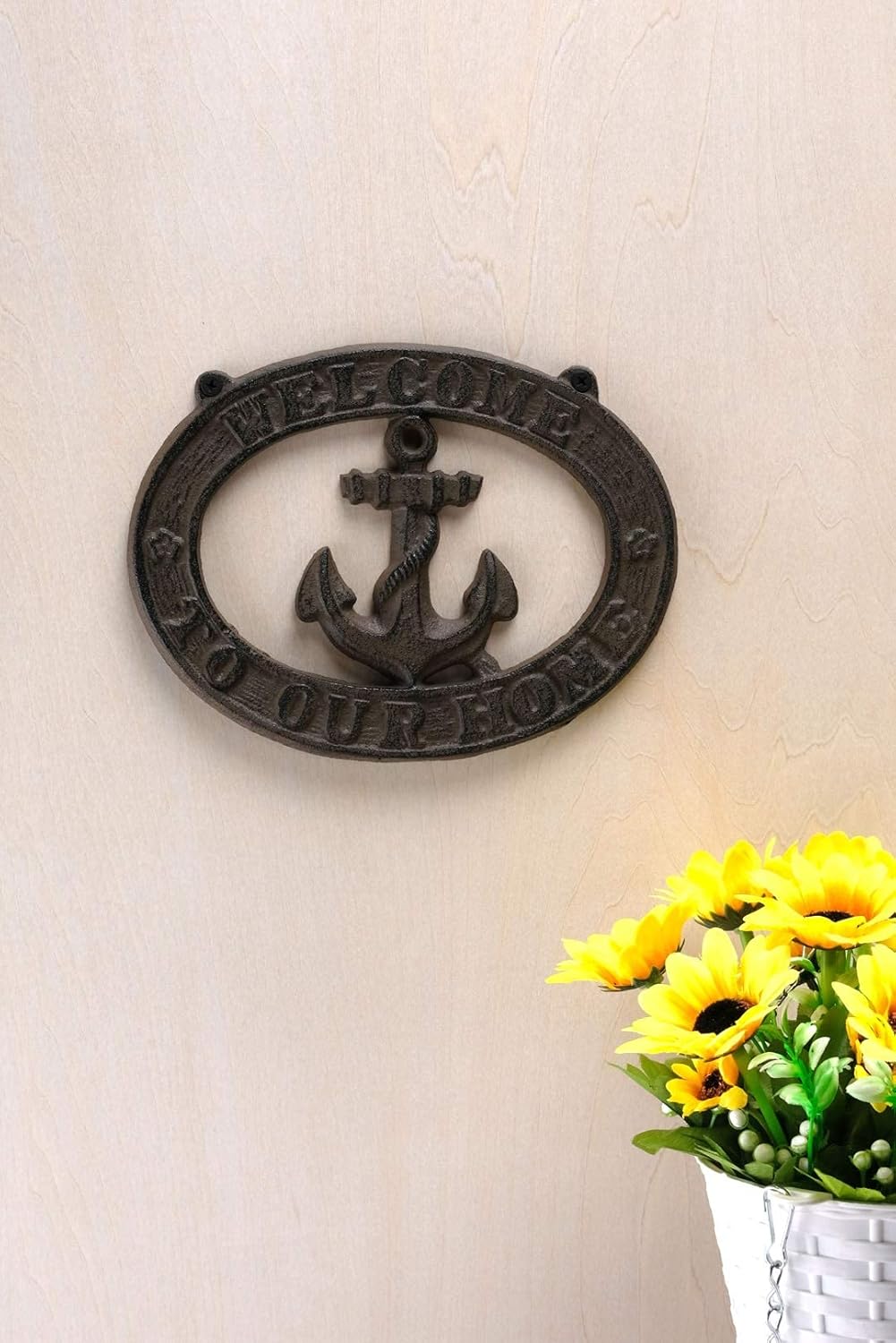Comfy Hour Antique & Vintage Interior Decor Collection Cast Iron Anchor Welcome Plaque, 8x6 Antique Brown: Everything Else