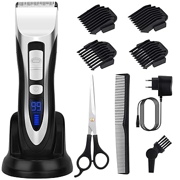 Haarschneidemaschine Haarschneider Akku Profi Haartrimmer Herren mit Haarschere und Ladestation von ELEHOT - Verpackung MEHRW