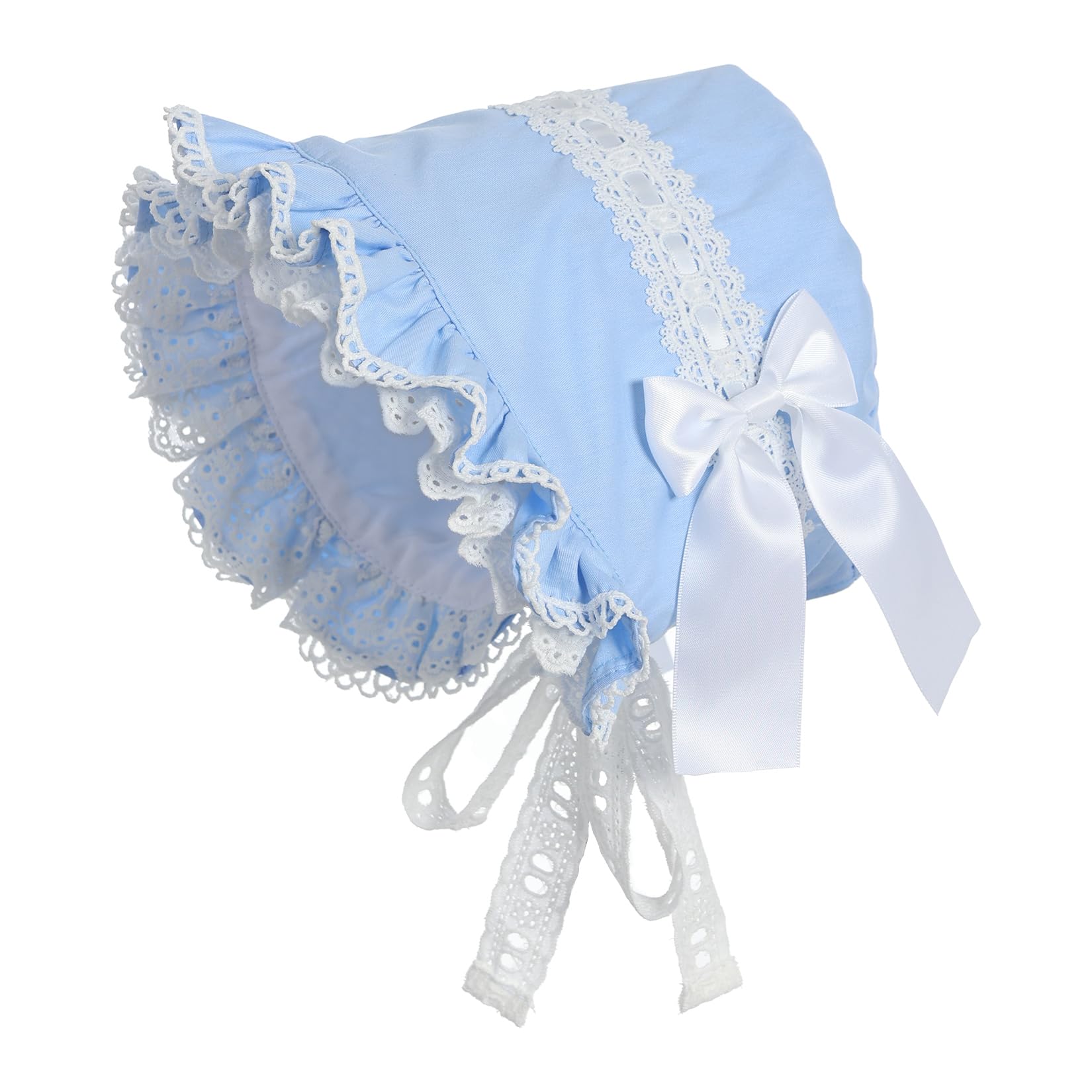 BPURB Victorian White Lace Bonnet Hat for Women Ladies Handmaid Medieval Colonial Costume Accessory Cotton (Blue)