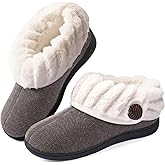 Wishcotton Women's Wool Cozy Memory Foam Winter Slippers Indoor Outdoor with Fuzzy Faux Fur Collar