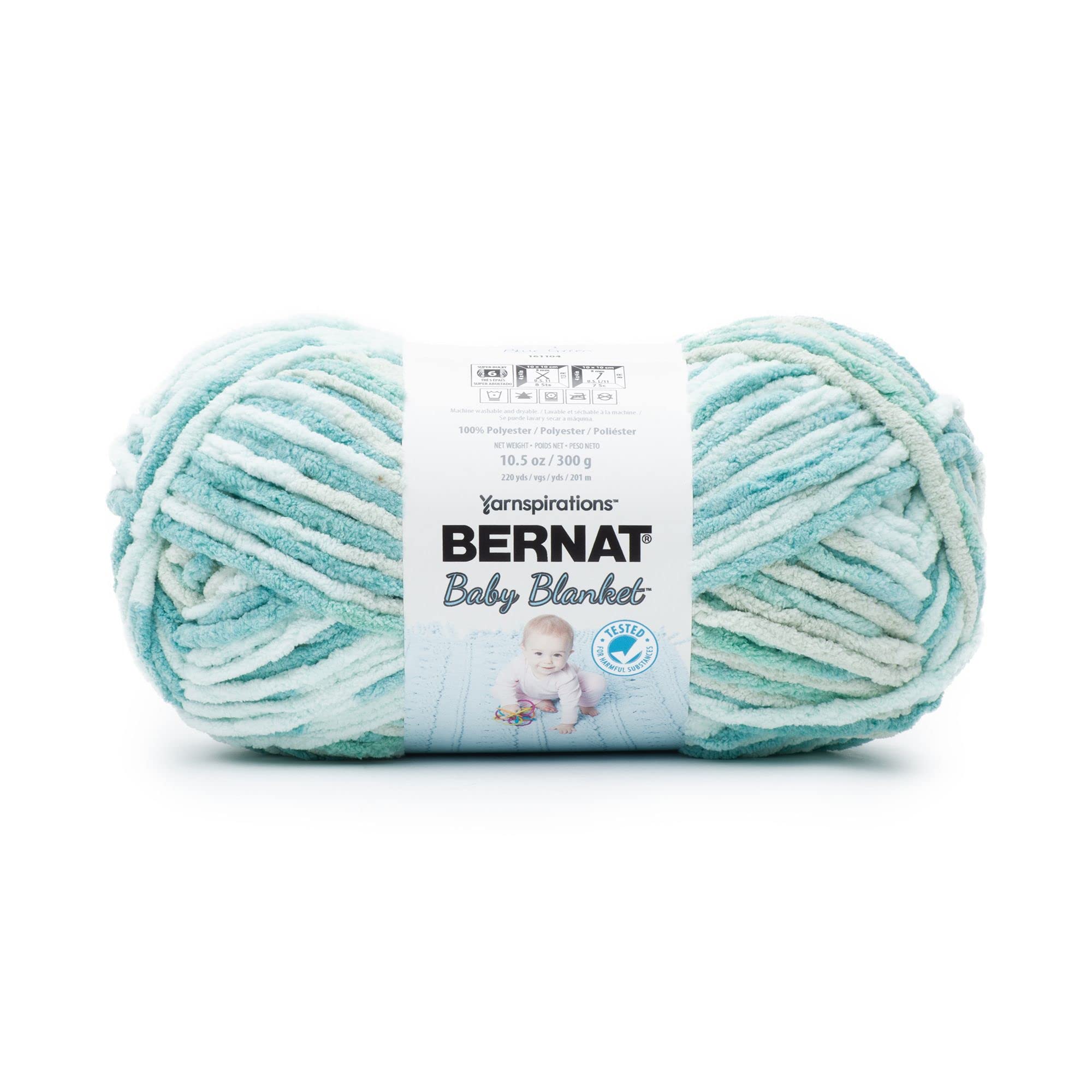 Bernat Baby Blanket 300g Baby Blue- Green Yarn - 1 Pack of 300g/10.5oz - Polyester - 11 Super Bulky - Knitting/Crochet