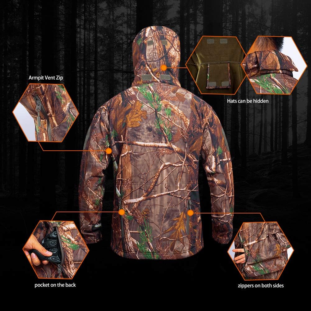 YEVHEV Hunting Gear Suit for Men Camouflage Hunting Hoodie Jacket Windproof Real-Tree Camo : Clothing