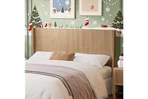 Huatean Home Wood Headboard Queen Size, 64.6" Wide Wooden Queen Headboard Only, Modern Farmhouse Headboards, Wall Mounted Fluted Panel, Wingback Boho Headboards, Natural