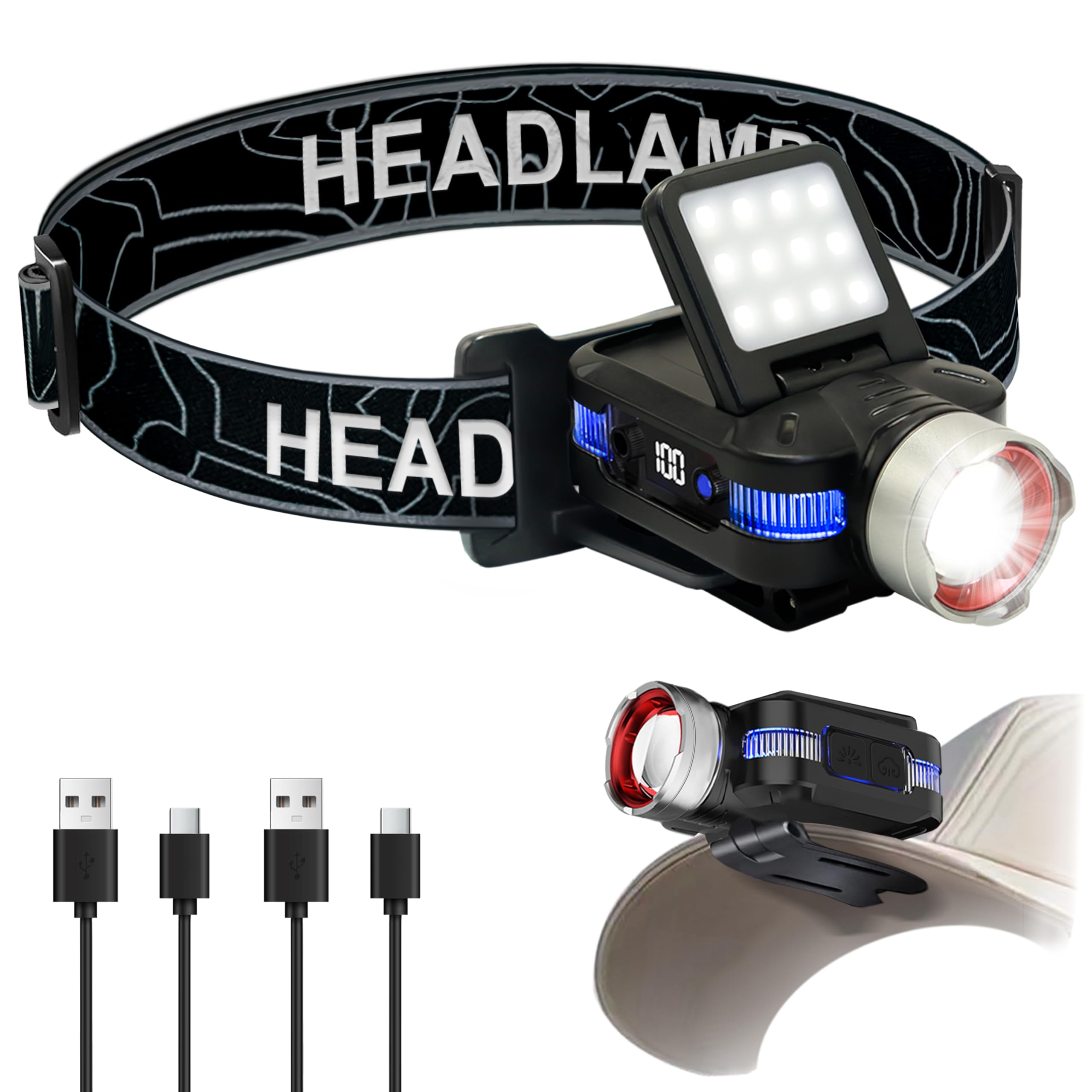 Photo 1 of ISUNMEA Hard Hat Clip Lights, 2-Pack 800lm Rechargeable Clip on Cap Lights, 180° Adjustable Waterproof Bright Headlamp Flashlight Led Hat Light for Running, Fishing, Camping, Hunting, Working