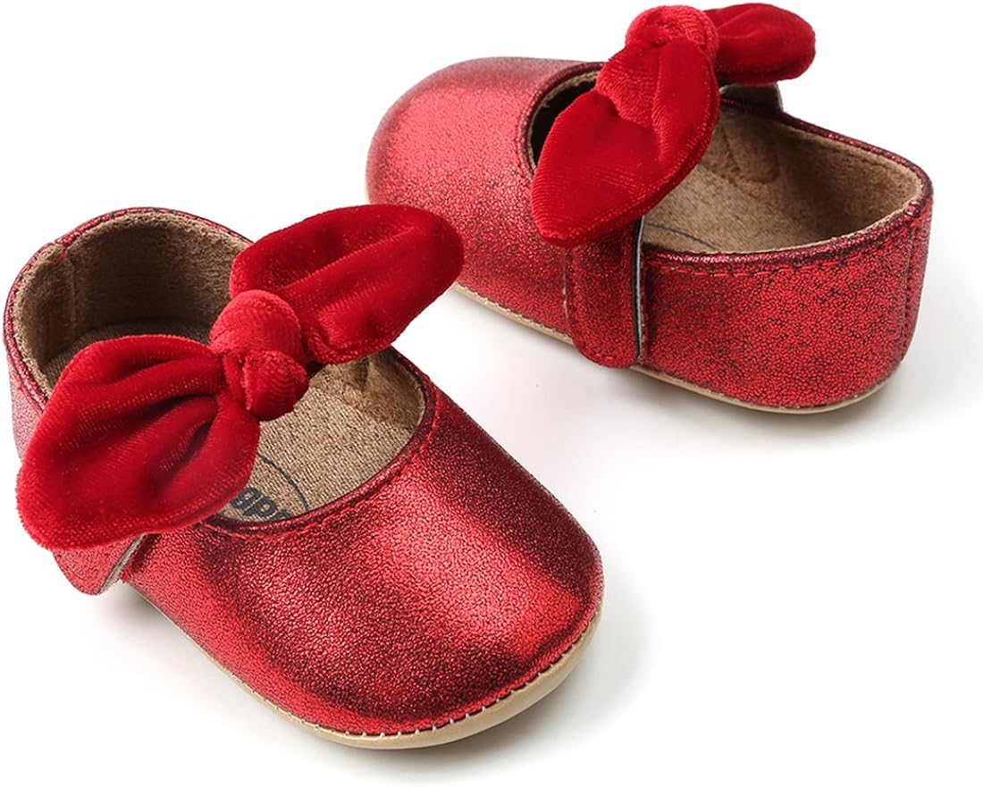  | Baby Girls Mary Jane Flats Anti-Slip Rubber Sole Bow Toddler Princess Dress Shoes | Mary Jane