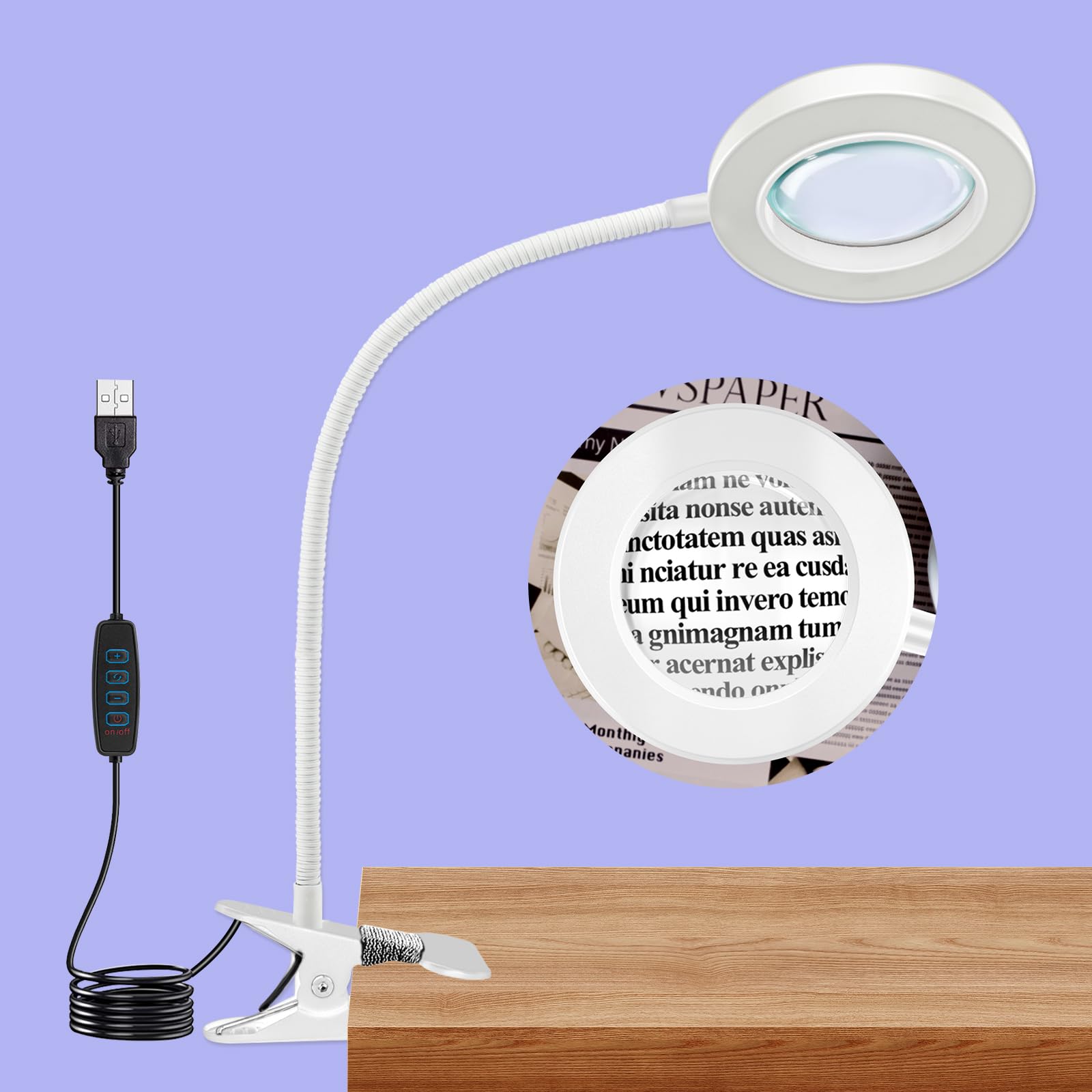 Photo 1 of 10X Magnifying Glass with Light, Clip on Mganifier with Light, 48 LED Desk Magnifying Glass wtih Clamp, 3 Modes Dimmable Magnifying LED Lamps for Bed Work Crafts DIY?White?