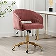 ABET Desk Chair with Wheels, Velvet Home Office Chair, Swivel Armchair Gold Base, Upholstered Modern Accent Chairs, Back Incline Adjustable for Living Room Bedroom Vanity, Bean Paste Red