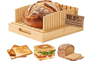 LukieBoee Bread Slicer for Homemade & Sourdough Loaves – 10.5″ Adjustable Bamboo Bread Cutter, Upgraded Scratch-Free Surface, Perfect for Artisan & Homemade Bread