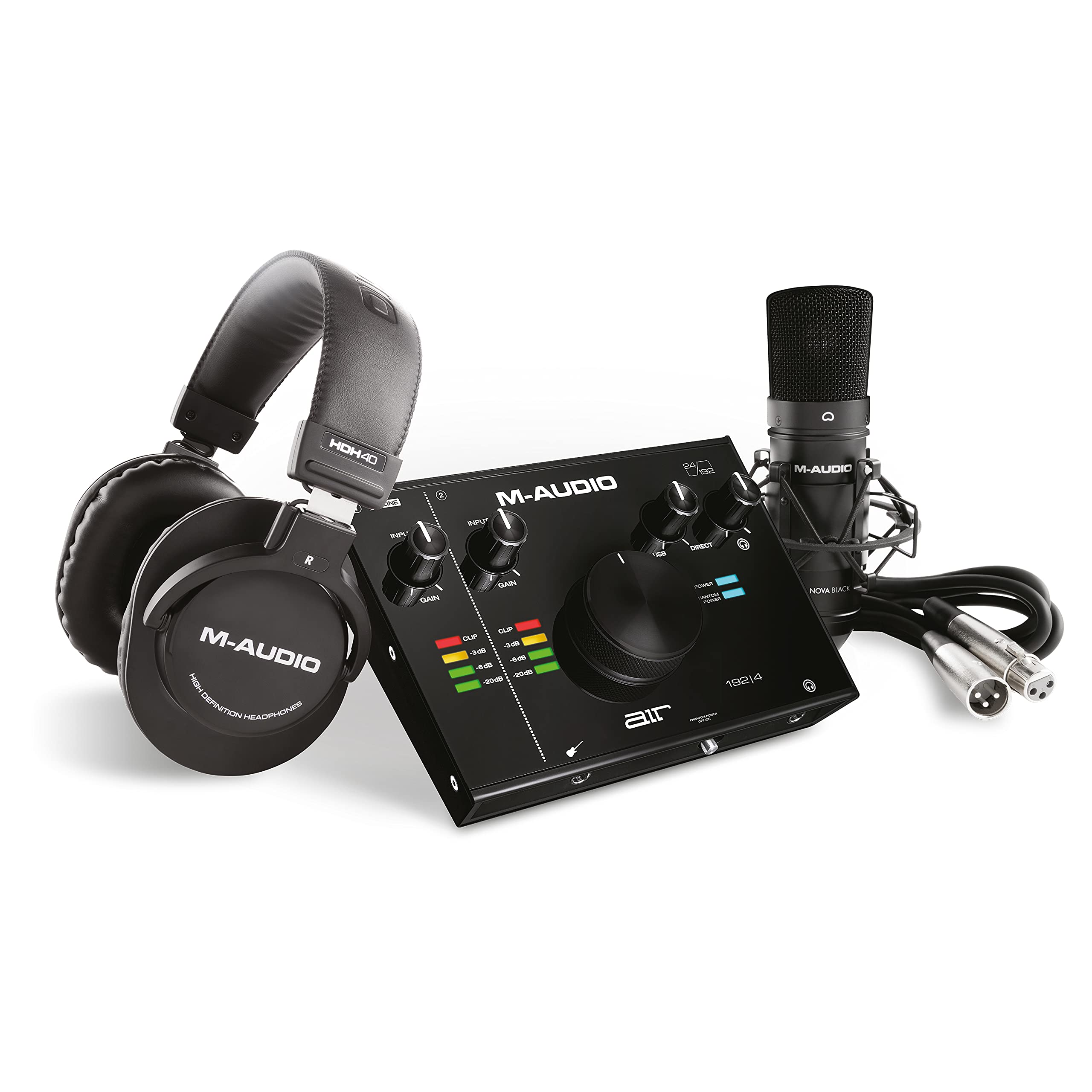 M-AUDIO USB C Audio Interface, XLR Condenser Microphone and Studio Headphones for Recording, Podcasting, Streaming with HD Sound - AIR192x4VSPro