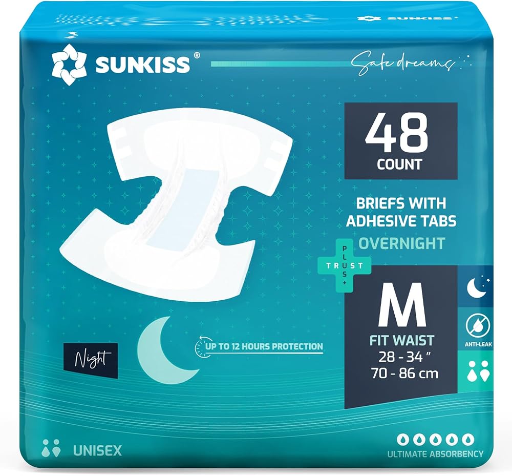 SUNKISS Adult Nappies Ultimate Absorbency Overnight Medium 48 Count
