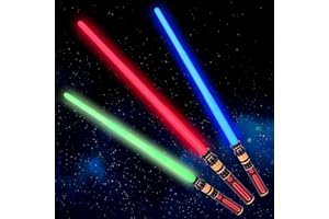 YukiHalu 3-Pack Light Up LED Saber, Light Swords with FX Sound and Realistic Handle, Expandable Sabre for Halloween Dress Up 