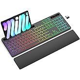 Soueto Wireless Keyboard with 7 Colors & 4 Modes RGB Backlit, Ergonomic Keyboard with Wrist Rest, Phone Tablet Holder, 2.4G Light Up Computer Keyboard with Numeric Keypad for Mac, Windows