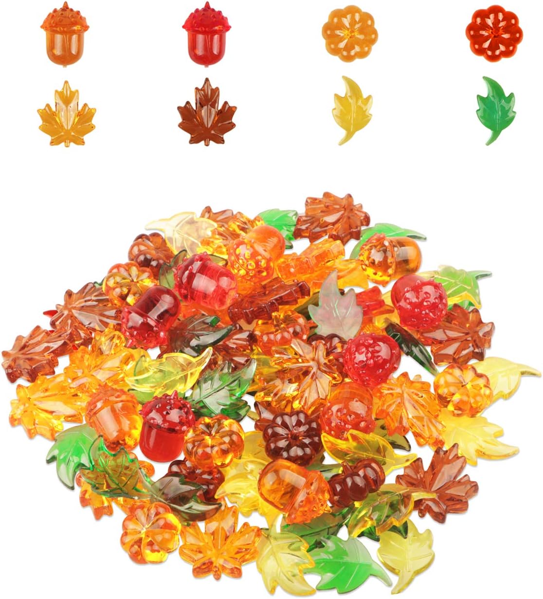 Vase Fillers - 90 Pieces Acrylic Fall Decoration Acrylic Leaves Mini Pumpkin Maple Leaves Acorns for Autumn Fall Thanksgiving Decor, Autumn Table Scatters, Fall Vase Filler(6 Colors)