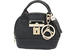 Zitokin Mini Tote Purse Keychain, Cute Tote Bag Coin Purse Keychain, Mini Backpack Keychain Wallet PU Leather (Black)