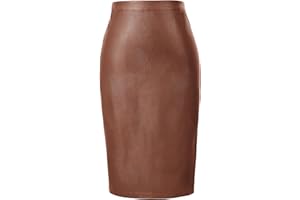 Belle Poque Leather Skirt for Women High Waist Knee Length Bodycon Pencil Skirts Faux Leather Midi Casual Outfits