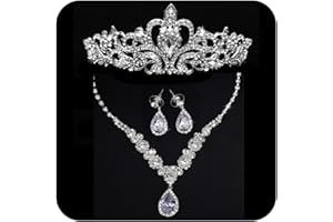 COCIDE Silver Jewelry Set for Women Crystal Tiara and Necklace Kit for Girls Rhinestone Crown Earrings Neck Accessories for Bride Wedding Birthday Party Bridal Prom Bridesmaid Dress up