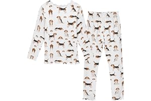 JHKKU Beagle Dog Pajama Sets Snug Fit Long Sleeve Shirring Sleepwear Soft Breathable Pjs 2-10Y