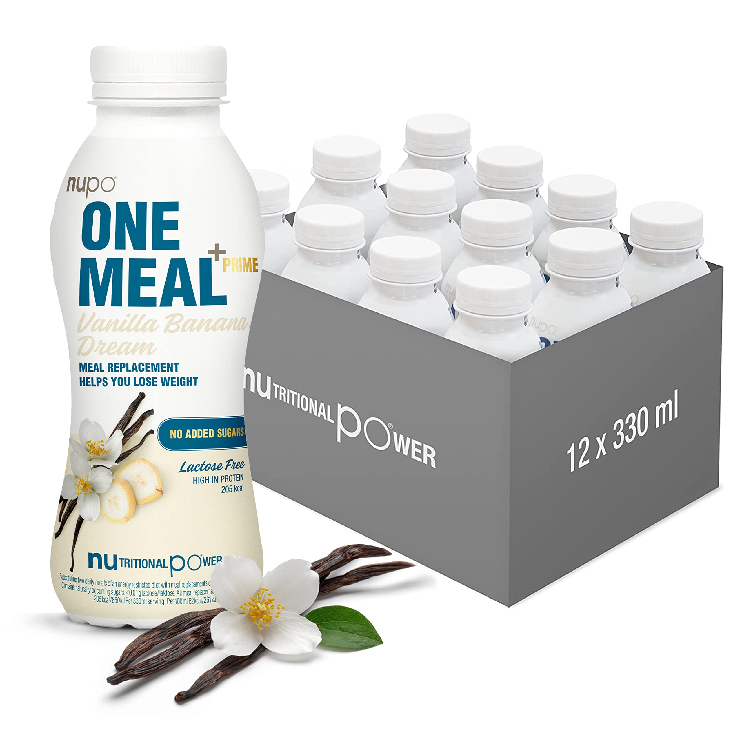 NUPO One Meal +Prime Vanilla-Banana Meal Replacement Shake with 24 Vitamins and Minerals | High in Protein & No Added Sugar | Tasty Weight Loss Shakes for Women & Men (12 x 330ml)