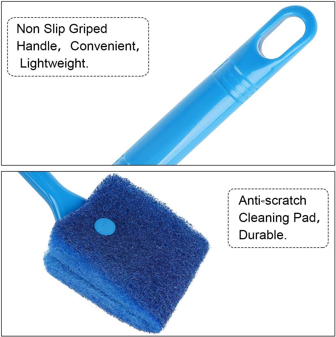 Aquarium Algae Scraper - Fish Tank Cleaning Double Sided Sponge Brush, Long Handle Fish Tank Scrubber for Acrylic Glass Aquariums (Blue) : Pet Supplies