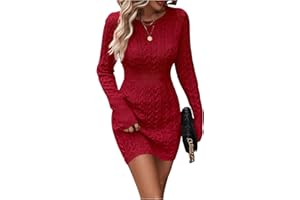 GORGLITTER Women's Cable Knit Sweater Dress Long Sleeve Knit Fall Winter Dresses Crewneck Mini Pencil Dresses