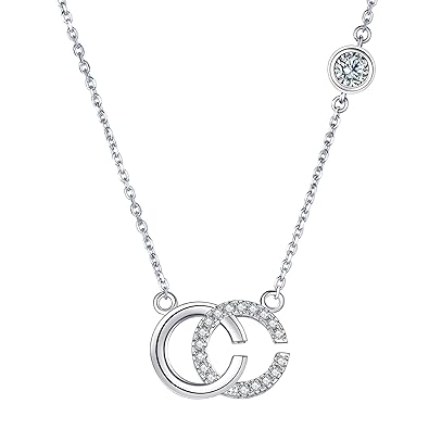 Lydreewam Damen Kette 925 Sterling Silber Alphabet Buchstabe Doppel C Initiale Anhänger mit 3A Zirkonia, einstellbar 40 + 5cm