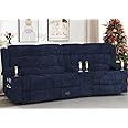 Dresegmt Recliner Sofa with Storage Console, Flip Middle Backrest Design 3 Seat Reclining Sofa with Storage Drawer, USB Ports & Cup Holders, Manual Couch for Living Room (Blue, 3 Seater + Console)