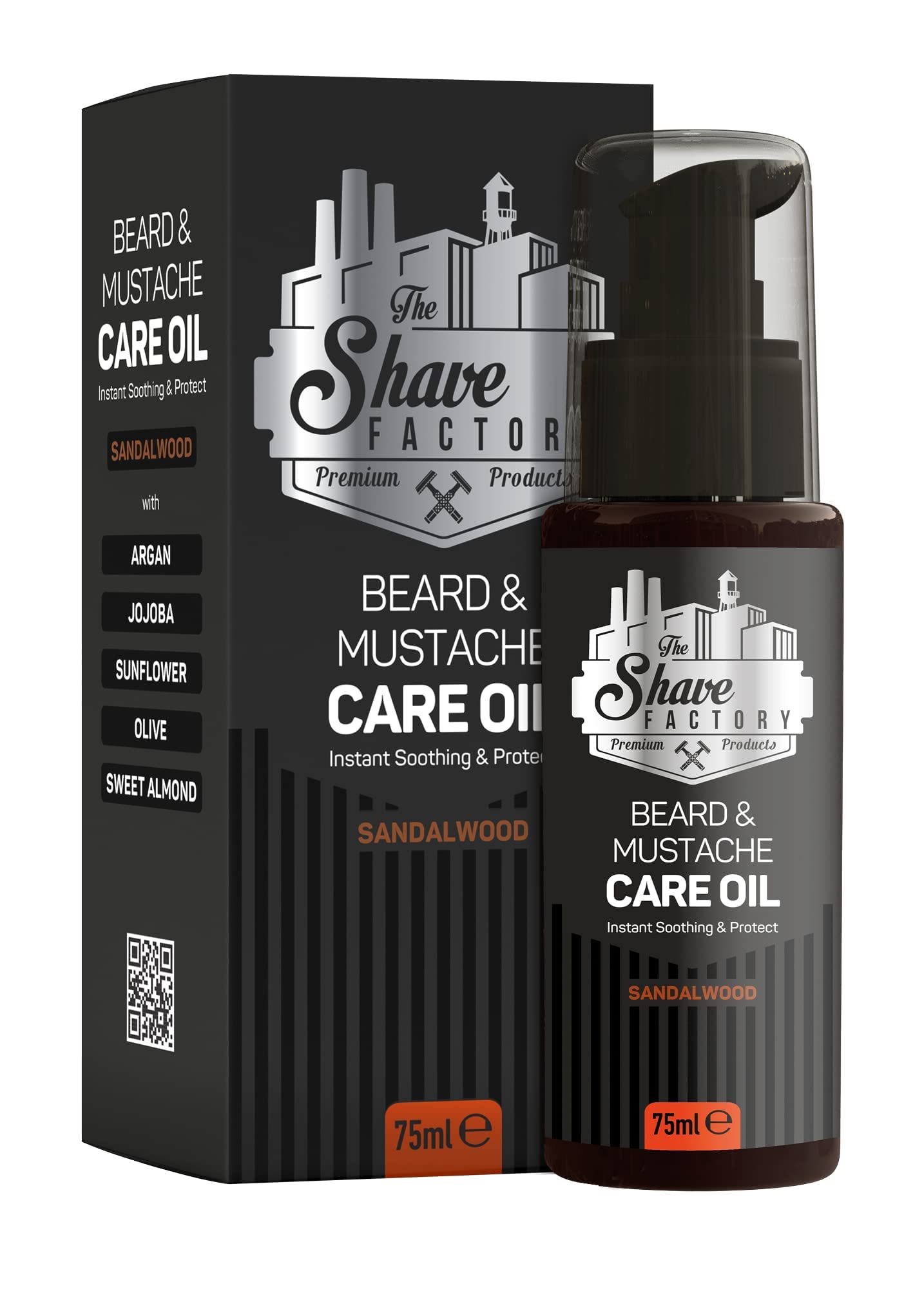 The Shave Factory Beard & Mustache Care Oil with Sandalwood - Product For Professional Barbers and Traditional Shaving & Grooming Enthusiasts (75 ml(2.6 fl. oz))