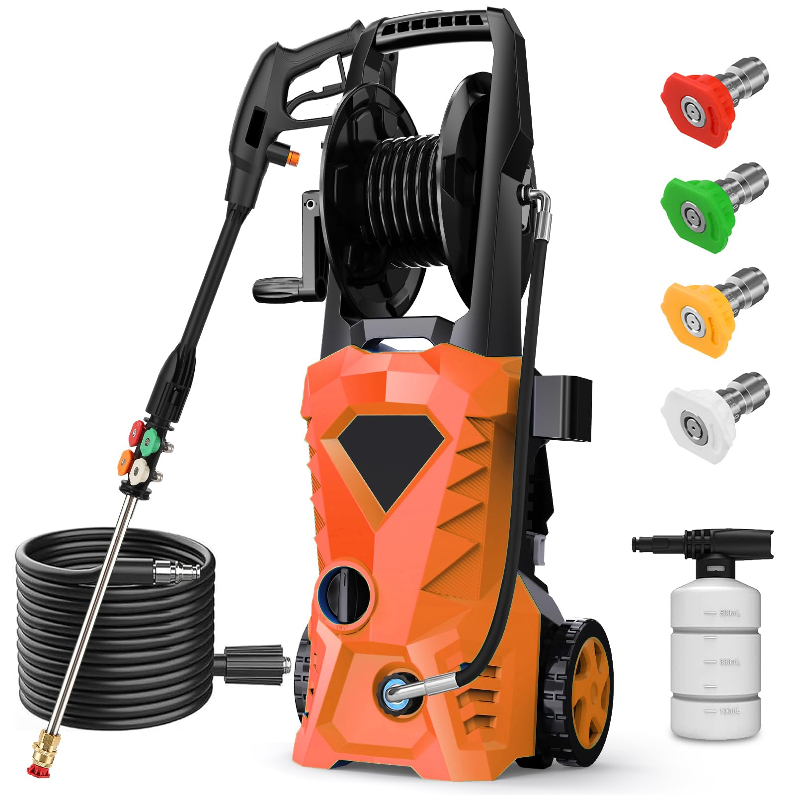 Photo 1 of 5000PSI Electric Pressure Washer - 2025 New Electric Power Washer with Upgraded 33ft Pressure Washer Hose Reel, Foam Cannon, 4 Nozzle Set, Power Washer for House/Patios/Car/Fence, Orange