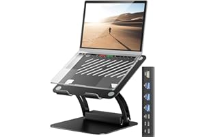 Tounee Laptop Stand with Detachable USB-C Hub, 100W PD Charging, 4K@60Hz HDMI, USB-A & USB-C 3.0 Ports, Host Port, Ergonomic 