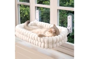 CHEERPALS Cat Window Perch for Indoor Cats Hammock for Window with Reversible Cushion, Foldable Cat Window Bed for Large Cats and Kittens(White,Medium)