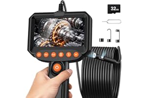 KIGUEE Dual Lens Endoscope Camera with Light, 1920P HD Industrial Borescope with 4.3" LCD, IP67 Waterproof Inspection Camera, 16.4FT Semi-Rigid Cable, 8 LED Lights, 32GB Card, for Sewer Pipe HVAC Car Repair