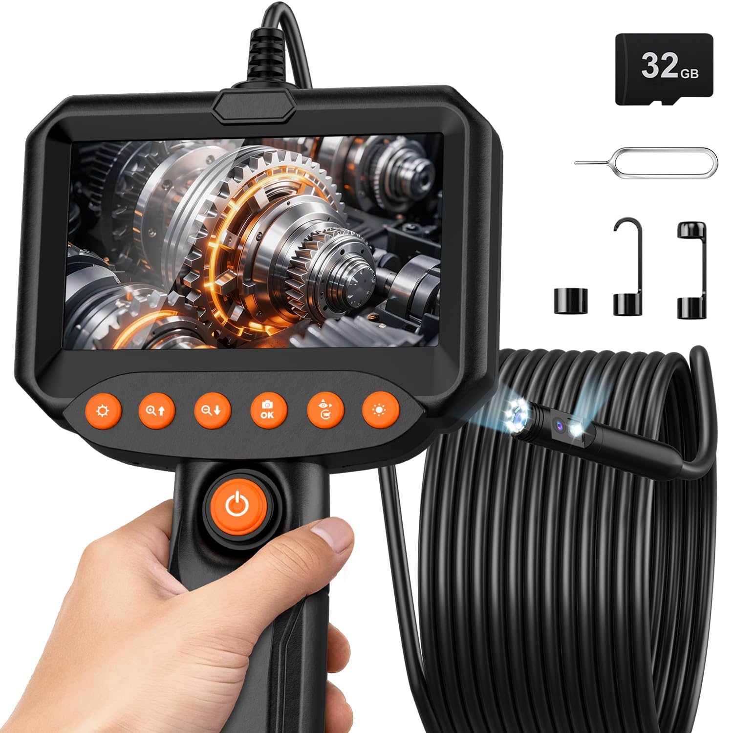 Photo 1 of *USED*
Dual Lens Endoscope Camera with Light, 1920P HD Industrial Borescope with 4.3" LCD, IP67 Waterproof Inspection Camera, 16.4FT Semi-Rigid Cable, 8 LED Lights 32GB Card, for Sewer Pipe Car Repair(Black)