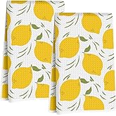 2Pcs Lemon Kitchen Towels 24x14 Inch, Lemon Seamless Pattern Hand Towels for Kitchen Home Farmhouse Decor, Absorbent Microfiber Dish Cloth Tea Towel, Housewarming Gifts for Women