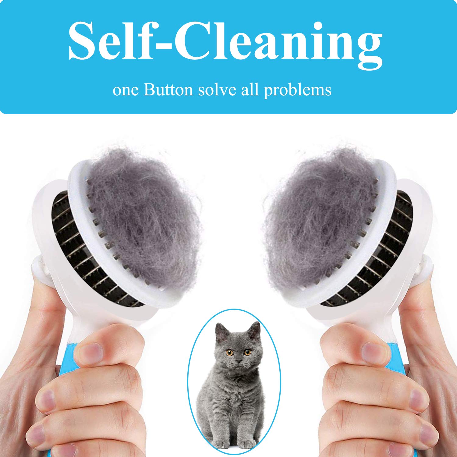 Cat Brush, Self Cleaning Slicker Brushes for Shedding and Grooming Removes Loose Undercoat, Mats and Tangled Hair Grooming Comb for Cats Dogs Brush Massage-Self Cleaning: Beauty