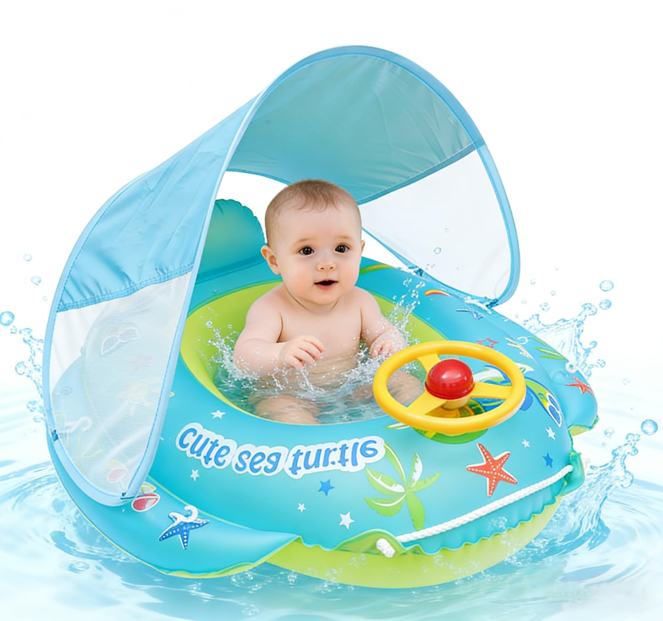 CATCHLUCK Baby Swimming Float Baby Pool Float Baby Float with Canopy Swim Ring with Seat 6-12 Months Toddler Swimming Float