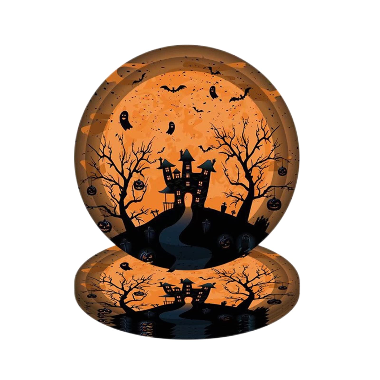 YAAVAAW 16Pc Halloween Party Paper Plates 23cm,Happy Halloween Tableware Decor Orange Bat Tree Pattern Disposable Paper Plate Halloween Plates for Birthday Halloween Party Supplies Table Decorations