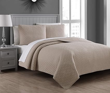 Estate Brand Fenwick Cotton Quilt Bedding Set Taupe King Size 131909