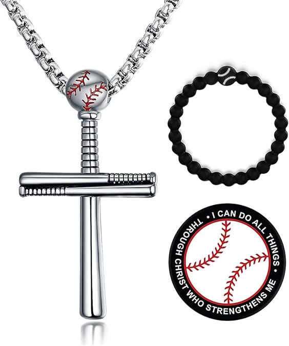 XIEXIELA Baseball Bat Cross Necklaces for Boys, I CAN DO