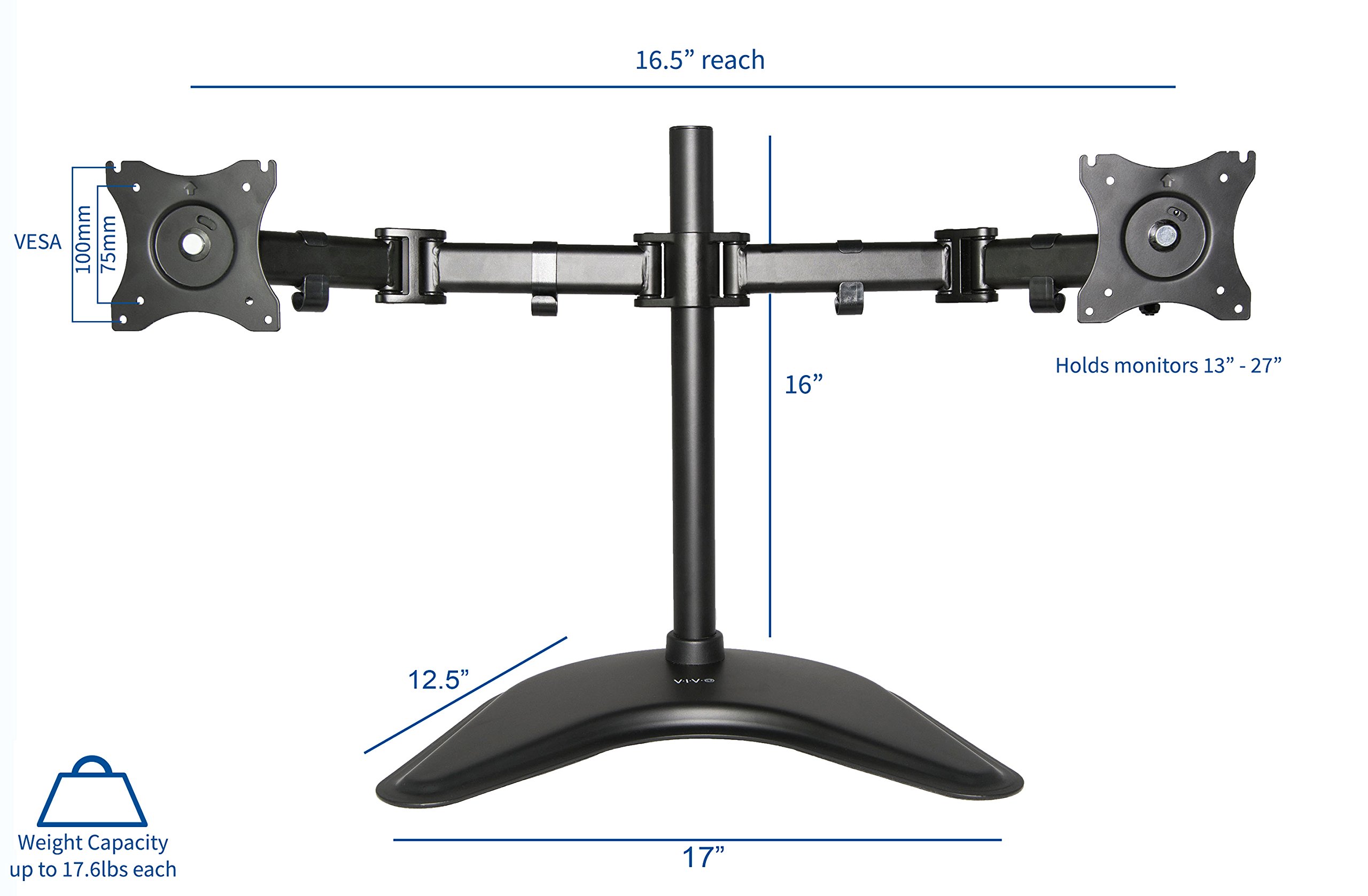 VIVO Dual Monitor Mount Stand, Fully Adjustable Desk FreeStanding For
